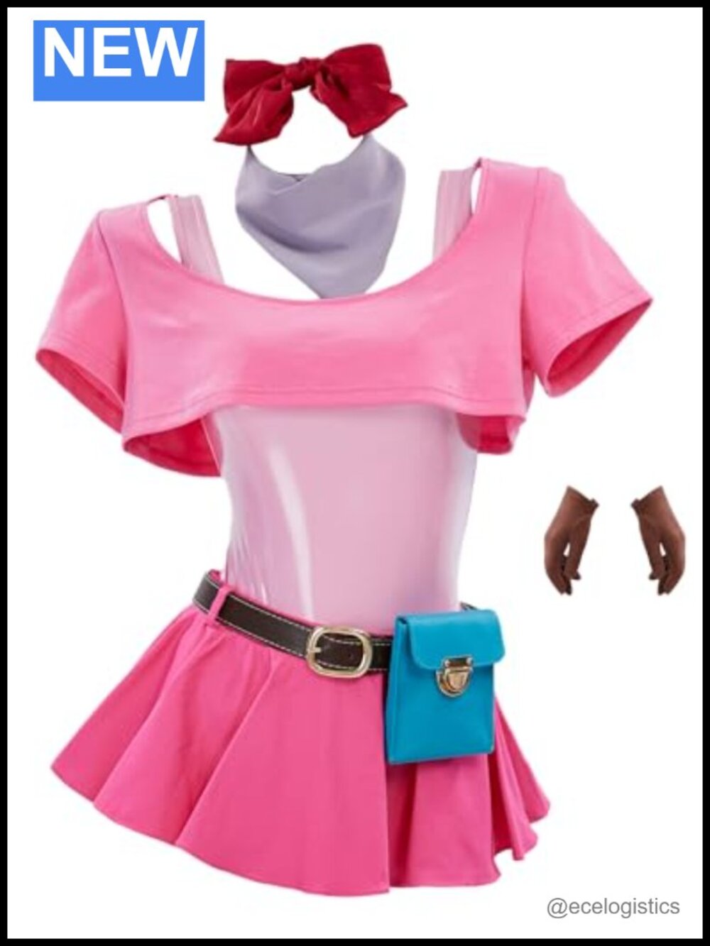 Cosplay Bodysuit Crop Top Skirt Set PU Leather Waist Bag Halloween Outfit